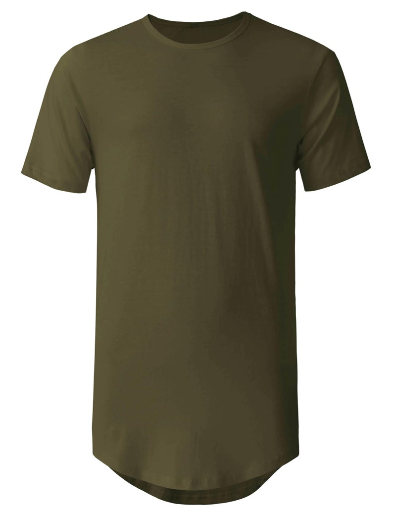 Hat and Beyond Mens Hipster Curve Hem Droptail Tee Premium Longline T Shirts (X-Large, 1hc01_Military Green) - Image 2